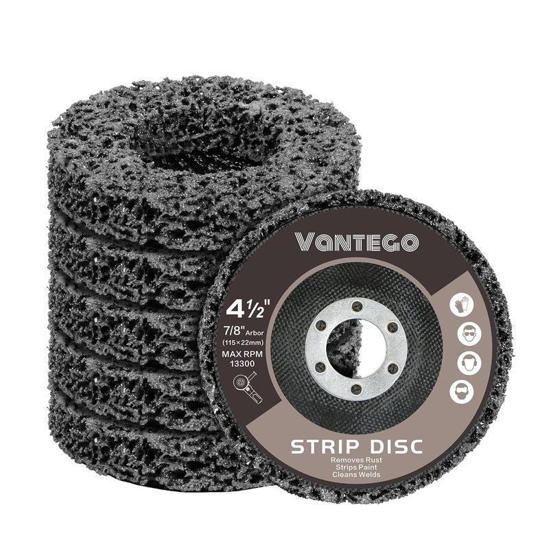 Vantego Paint Stripper Discs 4-1/2" 5-Pack for Angle Grinder Rust and Paint Removal Wheels for Metal and Wood – Black, Efficient Sanding & Grinding - Image 1